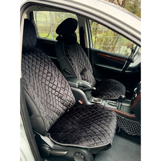 City Car Накидки з алькантари на передній ряд сидінь (чорний ромб/чорна нитка) 2шт.
