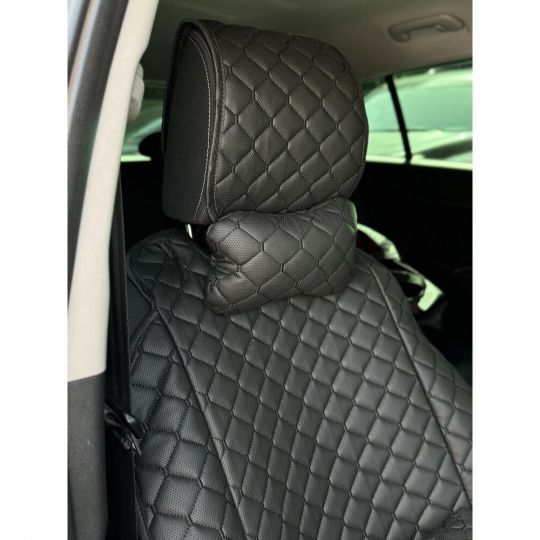 City Car Накидки з екошкіри на передній ряд сидінь (чорний ромб/чорна нитка) 2шт.