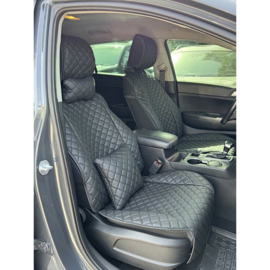 City Car Накидки з екошкіри на передній ряд сидінь (чорний ромб/чорна нитка) 2шт.