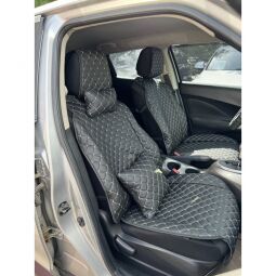 City Car Накидки з екошкіри на передній ряд сидінь (чорний ромб/сіра нитка) 2шт.