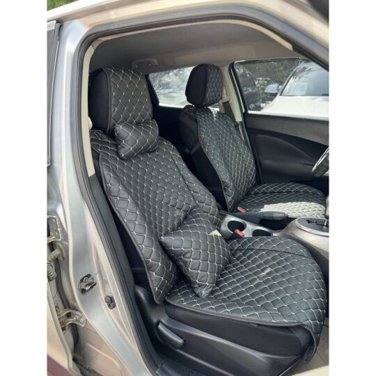 City Car Накидки з екошкіри на передній ряд сидінь (чорний ромб/сіра нитка) 2шт.