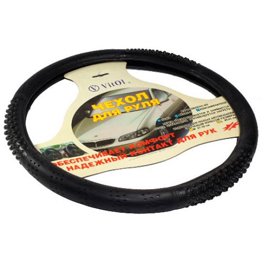 Vitol Оплетка (чехол) на руль кожзам (3 массажера) 16107 Vitol Оплетка (чехол) на руль кожзам (3 массажера) 16107