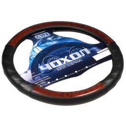 Vitol Оплетка на руль (каркасная) HU 100107, размер L, Черный кожзам с вставкой под красное дерево