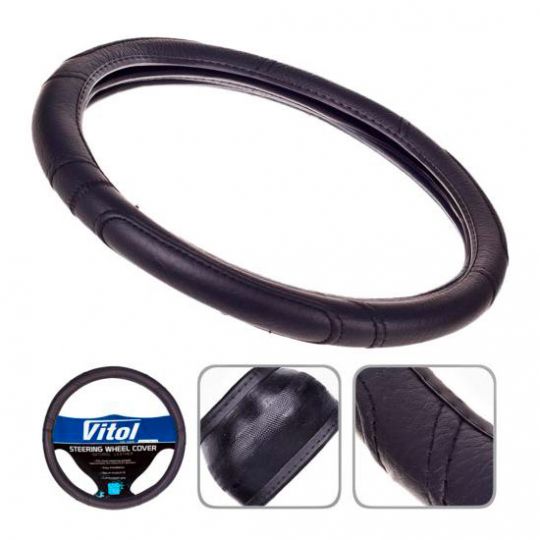Vitol Оплетка на руль (каркасная) 16280B, размер XL, кожзам Черный