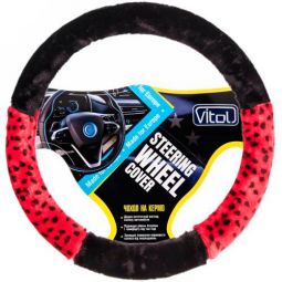 Vitol Оплетка на руль (каркасная) VJX 163085, размер M, Мех Черный с красным