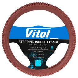 Vitol Оплетка на руль (каркасная) VLU 1806009 BR, размер M, кожзам Коричневый