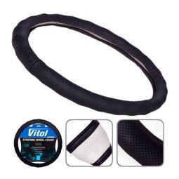 Vitol Оплетка на руль (каркасная) 396, размер L, БО кожа Черная