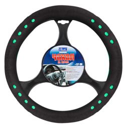 Vitol Оплетка на руль (эластичная) F 14022, универсальная, Неопрен Черный с зелёными вставками