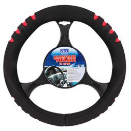 Vitol Оплетка на руль (эластичная) F 14023, универсальная, Неопрен Черный с красными вставками