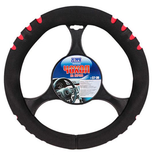 Vitol Оплетка на руль (эластичная) F 14023, универсальная, Неопрен Черный с красными вставками Vitol Оплетка на руль (эластичная) F 14023, универсальная, Неопрен Черный с красными вставками