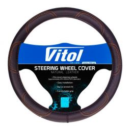 Vitol Оплетка на руль (каркасная) F 16113, размер M, Кожзам Черный