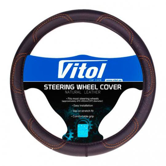 Vitol Оплетка на руль (каркасная) F 16113, размер S, Кожзам Черный