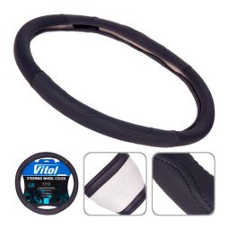 Vitol Оплетка на руль (каркасная) B 316, размер L, БО кожа Черная