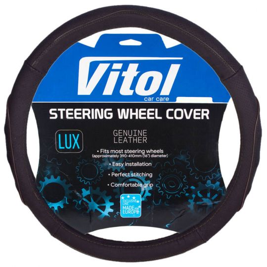 Vitol Оплетка на руль (каркасная) VL 578, размер M, БО, кожа Черная