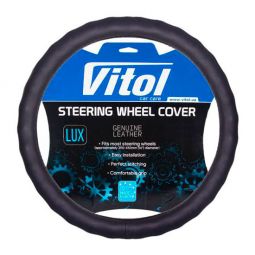 Vitol Оплетка на руль (каркасная) VL121022, размер M, БО кожа Черная