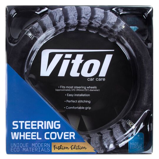 Vitol Оплетка на руль (каркасная) VLOD-F95 BK, размер M, Мех на белой основе Черный с серым Vitol Оплетка на руль (каркасная) VLOD-F95 BK, размер M, Мех на белой основе Черный с серым