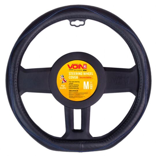 Voin Оплетка на руль (каркасная) VLOD-LF2161 BK R/BL, размер M, БО, Перфорированная кожа Черная/Flat