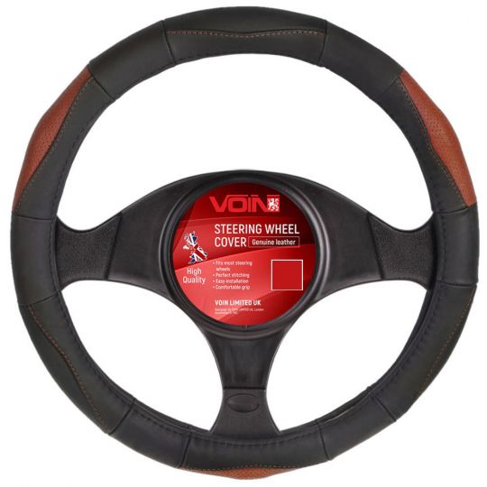 Voin Оплетка на руль (каркасная) VLOD-L285 BR, размер M, БО, Перфорированная кожа Черно-коричневая