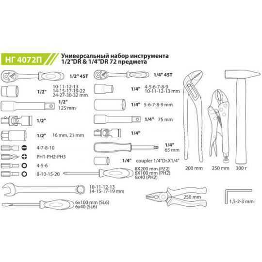 ALLOID 1.4", 1.2" 72 ЕД. УНИВЕРСАЛЬНЫЙ НАБОР ИНСТРУМЕНТОВ ALLOID 1.4", 1.2" 72 ЕД. УНИВЕРСАЛЬНЫЙ НАБОР ИНСТРУМЕНТОВ