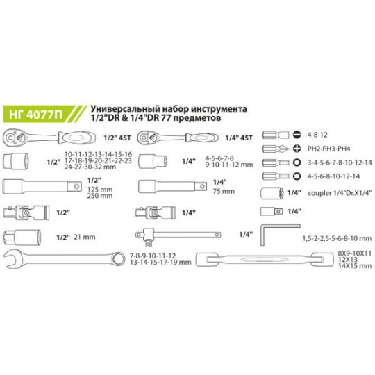 ALLOID 1.4", 1.2" 77 ЕД. УНИВЕРСАЛЬНЫЙ НАБОР ИНСТРУМЕНТОВ