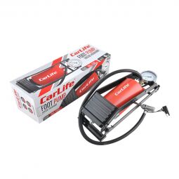 CarLife Ножний насос, одноциліндровий посилений, з манометром, 10 атм, металевий, з адаптерами