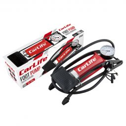 CarLife Ножний насос, одноциліндровий, з манометром, 10 атм, металевий, з адаптерами