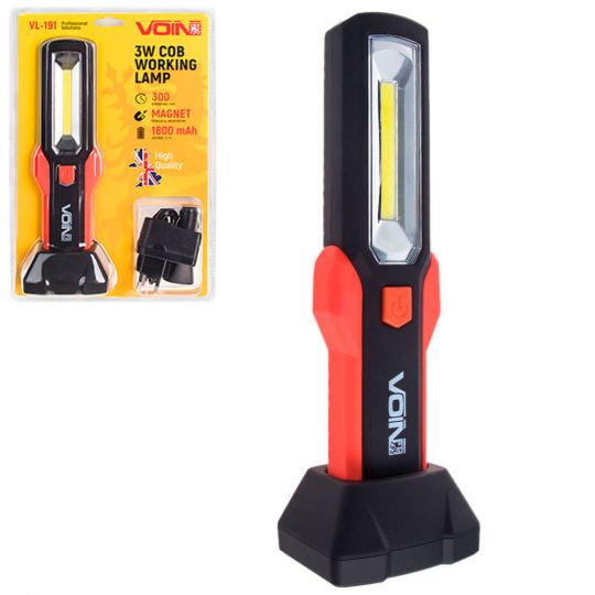 Voin Переносна лампа VL-191 12V/220V/3W-COB+2 LED-НР/АКБ/магніт Voin Переносна лампа VL-191 12V/220V/3W-COB+2 LED-НР/АКБ/магніт