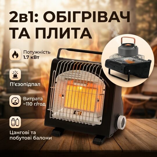 Газовий портативний обігрівач-плита 2 в 1 YANCHUAN YC-8508 (аналог Alpen Camping 1,7 КВТ) Газовий портативний обігрівач-плита 2 в 1 YANCHUAN YC-8508 (аналог Alpen Camping 1,7 КВТ)