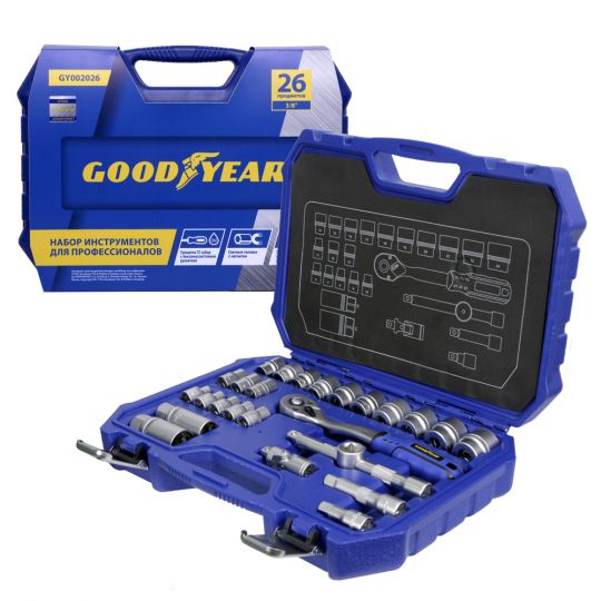 GoodYear 3/8" 26 ед. Набор инструментов (в пластиковом кейсе) GoodYear 3/8" 26 ед. Набор инструментов (в пластиковом кейсе)