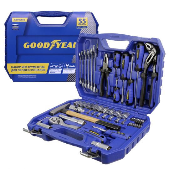 GoodYear 1/2", 1/4" 55 ед. Набор инструментов (в пластиковом кейсе) GoodYear 1/2", 1/4" 55 ед. Набор инструментов (в пластиковом кейсе)