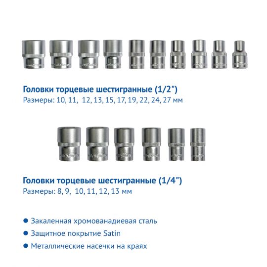 GoodYear 1/2", 1/4" 55 ед. Набор инструментов (в пластиковом кейсе) GoodYear 1/2", 1/4" 55 ед. Набор инструментов (в пластиковом кейсе)