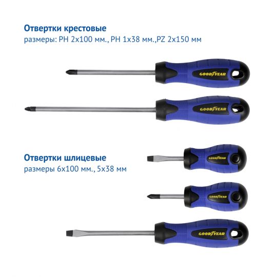 GoodYear 1/2", 1/4" 55 ед. Набор инструментов (в пластиковом кейсе) GoodYear 1/2", 1/4" 55 ед. Набор инструментов (в пластиковом кейсе)