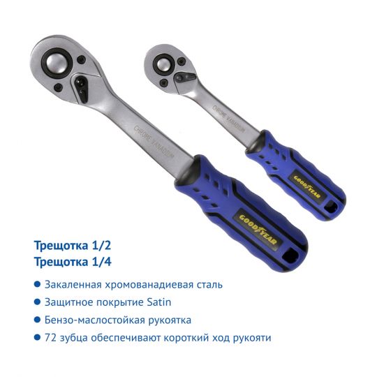 GoodYear 1/2", 1/4" 110 ед. Набор инструментов (в пластиковом кейсе) GoodYear 1/2", 1/4" 110 ед. Набор инструментов (в пластиковом кейсе)