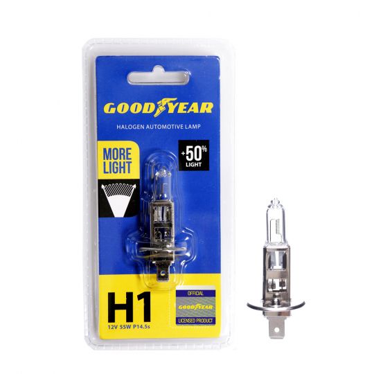 GOODYEAR Лампа автомобильная галогенная H1 12V 55W P14.5s More Light (блистер) GOODYEAR Лампа автомобильная галогенная H1 12V 55W P14.5s More Light (блистер)
