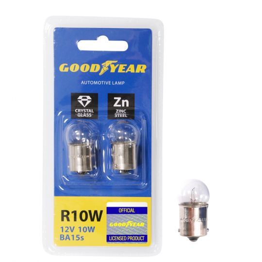 GOODYEAR Лампа накаливания автомобильная R10W 12V 10W BA15s (блистер: 2 шт.) GOODYEAR Лампа накаливания автомобильная R10W 12V 10W BA15s (блистер: 2 шт.)