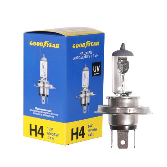 GOODYEAR Лампа автомобильная галогенная H4 12V 60/55W P43t GOODYEAR Лампа автомобильная галогенная H4 12V 60/55W P43t