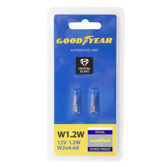GOODYEAR Лампа накаливания автомобильная W1.2W 12V 1.2W W2x4.6d (блистер: 2 шт.) GOODYEAR Лампа накаливания автомобильная W1.2W 12V 1.2W W2x4.6d (блистер: 2 шт.)