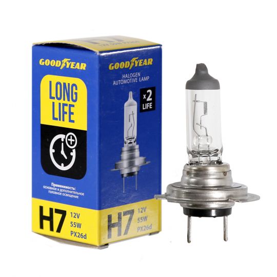 GOODYEAR Лампа автомобильная галогенная H7 12V 55W PX26d Long Life GOODYEAR Лампа автомобильная галогенная H7 12V 55W PX26d Long Life