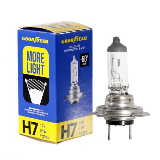 GOODYEAR Лампа автомобильная галогенная H7 12V 55W PX26d More Light GOODYEAR Лампа автомобильная галогенная H7 12V 55W PX26d More Light