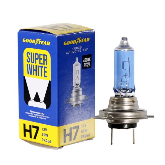 GOODYEAR Лампа автомобильная галогенная H7 12V 55W PX26d Super White GOODYEAR Лампа автомобильная галогенная H7 12V 55W PX26d Super White