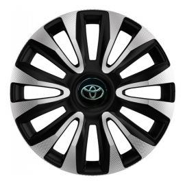 4 RACING Avalon Carbon Silver&Black R14 Колпаки для колес с логотипом Toyota (Комплект 4 шт.)