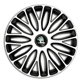 4 RACING Mugello White&Black R16 Колпаки для колес c логотипом Skoda (Комплект 4 шт.)