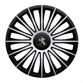 J-TEC Austin Silver&Black R15 Колпаки для колес с логотипом Peugeot (Комплект 4 шт.)