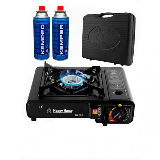 Туристична Кемпінгова газова плита плитка похідна портативна з п'єзопідпалом BDZ-155-A в кейсі + газові балони 2х220 г