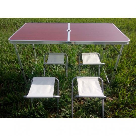 Розкладний алюмінієвий стіл для пікніка + 4 стільці | Складаний стіл-чемодан для кемпінгу, риболовлі, дачі Розкладний алюмінієвий стіл для пікніка + 4 стільці | Складаний стіл-чемодан для кемпінгу, риболовлі, дачі