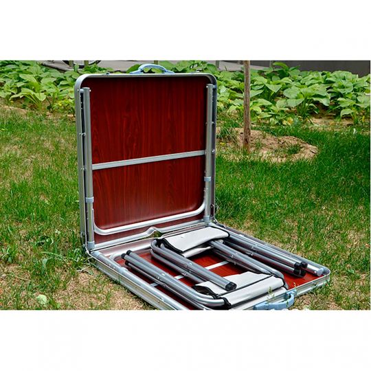 Розкладний алюмінієвий стіл для пікніка + 4 стільці | Складаний стіл-чемодан для кемпінгу, риболовлі, дачі Розкладний алюмінієвий стіл для пікніка + 4 стільці | Складаний стіл-чемодан для кемпінгу, риболовлі, дачі