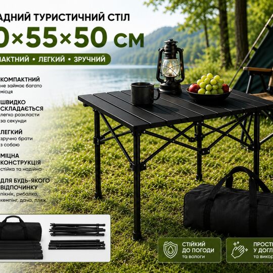 Складний туристичний стіл 50х55х50 см (Чорний) кемпінговий Складний туристичний стіл 50х55х50 см (Чорний) кемпінговий