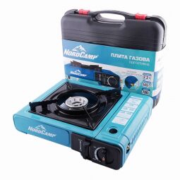 Nord Camp Портативна газова плита з п'єзопідпалом та перехідником для побутового балону